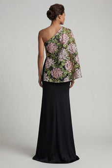 Schwarzes Blumen-Meerjungfrauen-Lange Mutter-der-Braut-Kleid mit Seitenumhang