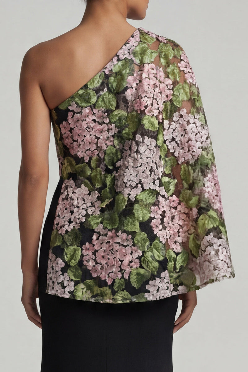 Laden Sie das Bild in den Galerie-Viewer, Schwarzes Blumen-Meerjungfrauen-Lange Mutter-der-Braut-Kleid mit Seitenumhang