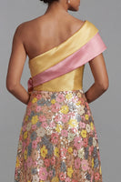 Laden Sie das Bild in den Galerie-Viewer, Glitzerndes gelbes, schulterlanges Blumenmuster A-Linie Mutter-der-Braut-Kleid