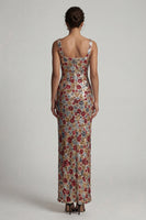 Laden Sie das Bild in den Galerie-Viewer, Glitzerndes rotes, quadratisches Blumen-Meerjungfrauen-Pailletten-Langes Mutter-der-Braut-Kleid