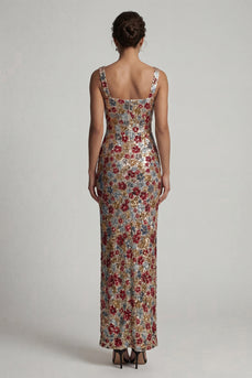 Glitzerndes rotes, quadratisches Blumen-Meerjungfrauen-Pailletten-Langes Mutter-der-Braut-Kleid