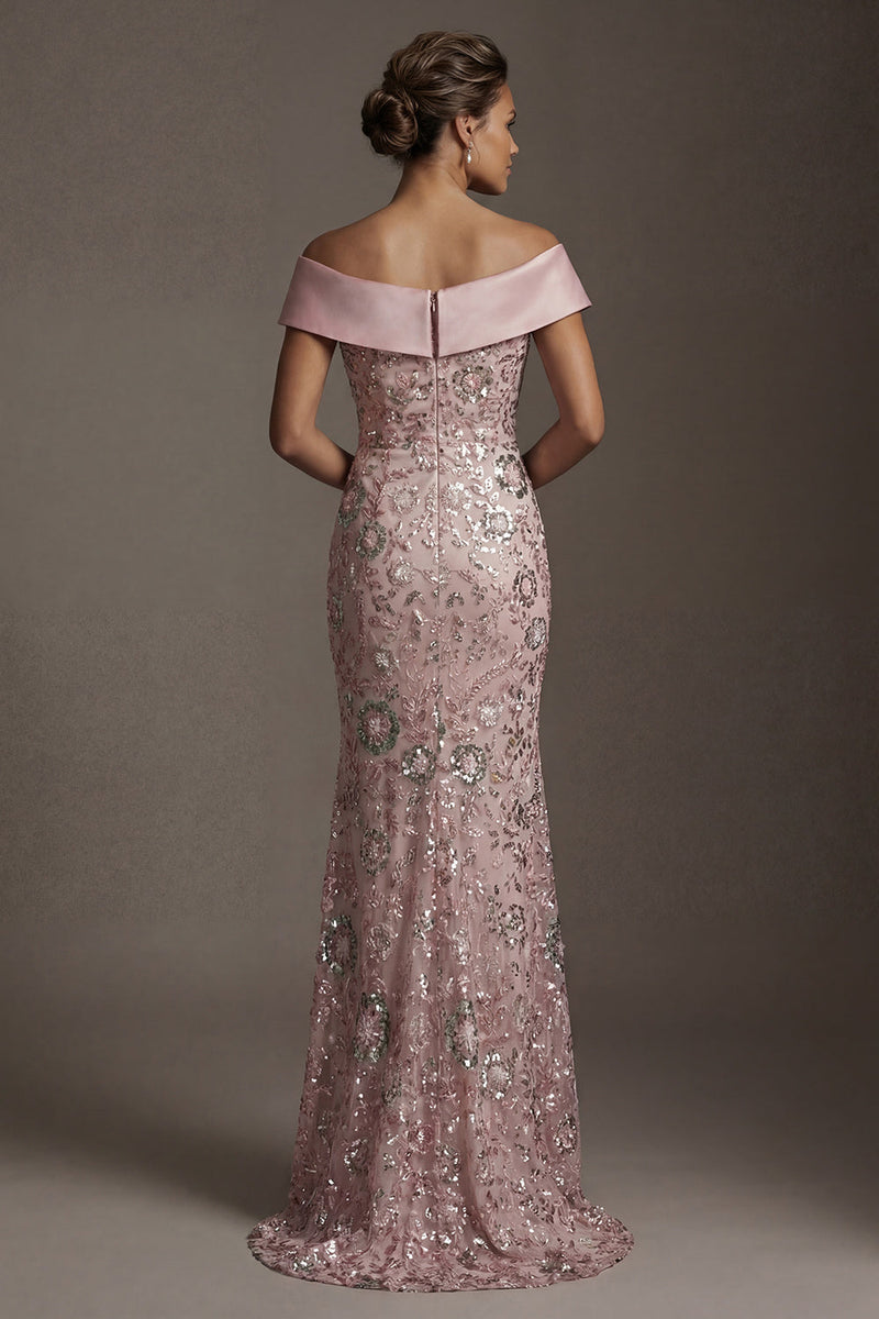 Laden Sie das Bild in den Galerie-Viewer, Glitzerndes pinkes, schulterloses Meerjungfrauen-Perlenkleid Mutter der Braut