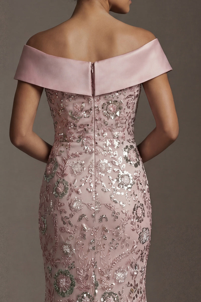 Laden Sie das Bild in den Galerie-Viewer, Glitzerndes pinkes, schulterloses Meerjungfrauen-Perlenkleid Mutter der Braut