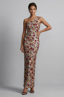 Laden Sie das Bild in den Galerie-Viewer, Glitzerndes rotes, einschulterfarbenes Blumenmeerjungfrauen-Pailletten-Langes Mutter-der-Braut-Kleid