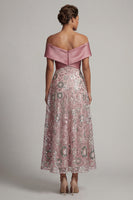Laden Sie das Bild in den Galerie-Viewer, Glitzerndes Rosa Eine lange Linie von der Schulter besetzte Mutter der Braut Kleid