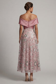 Glitzerndes Rosa Eine lange Linie von der Schulter besetzte Mutter der Braut Kleid