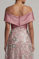 Laden Sie das Bild in den Galerie-Viewer, Glitzerndes Rosa Eine lange Linie von der Schulter besetzte Mutter der Braut Kleid