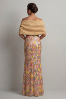 Laden Sie das Bild in den Galerie-Viewer, Glitzerndes gelbes Blumen-Meerjungfrauenkleid Long Mother of the Bride mit Schlitz