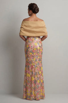 Glitzerndes gelbes Blumen-Meerjungfrauenkleid Long Mother of the Bride mit Schlitz