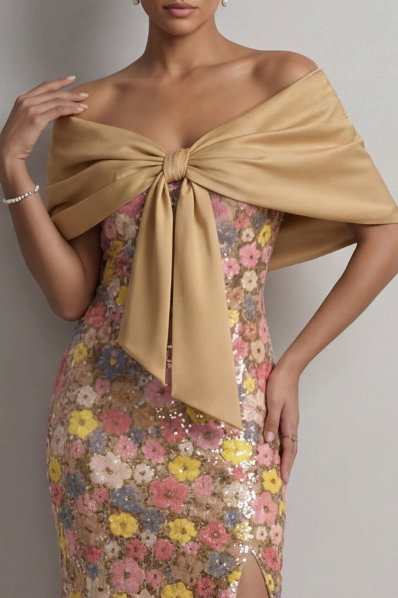 Laden Sie das Bild in den Galerie-Viewer, Glitzerndes gelbes Blumen-Meerjungfrauenkleid Long Mother of the Bride mit Schlitz