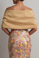 Laden Sie das Bild in den Galerie-Viewer, Glitzerndes gelbes Blumen-Meerjungfrauenkleid Long Mother of the Bride mit Schlitz