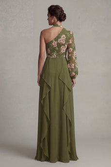 Eukalyptus, ein Schulter geblümtes Neckholder, ein linienrüschendes Mutter-der-Braut-Kleid