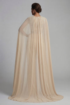 Champagner-Applikation mit gerafftem Rundhals-Mutter-Outfit mit Umhang