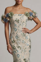 Laden Sie das Bild in den Galerie-Viewer, Staubiger Salbei von der Schulter Meerjungfrauen-Pailletten-Mutter-der-Braut-Kleid mit 3D-Blumen