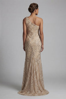 Champagner-Meerjungfrau mit einer Schulter applikiertes Mutter-der-Braut-Kleid