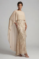 Laden Sie das Bild in den Galerie-Viewer, Champagner-applikierte Meerjungfrauen-Mutter der Braut-Kleid mit Umhang
