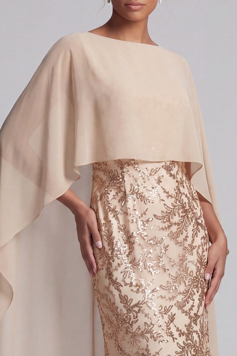 Laden Sie das Bild in den Galerie-Viewer, Champagner Applikiertes Meerjungfrauen Mutter der Braut Kleid mit Umhang
