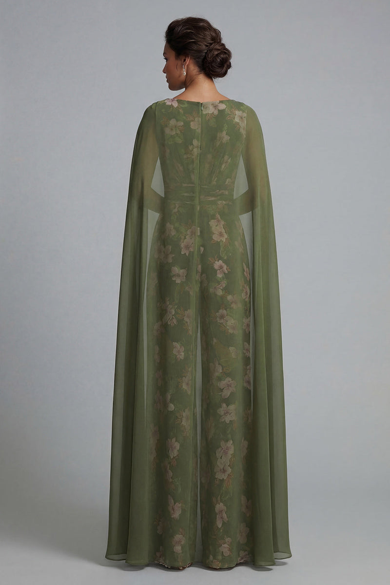 Laden Sie das Bild in den Galerie-Viewer, Eukalyptus-V-Ausschnitt floraler Mutter-der-der-Braut-Overall mit Umhang