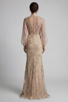 Champagen Hochhals-Meerjungfrauen-Kleid Mutter der Braut mit Schleife