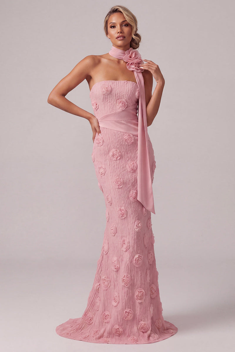 Laden Sie das Bild in den Galerie-Viewer, Pinkes, trägerloses Meerjungfrauen-Blumenkleid Lange Mutter der Braut