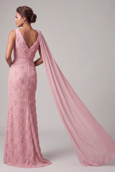 Pinkes Blumen-V-Ausschnitt Meerjungfrauen-Langes Mutter-der-Braut-Kleid mit Girlende