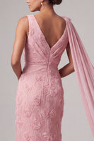 Laden Sie das Bild in den Galerie-Viewer, Pinkes Blumen-V-Ausschnitt Meerjungfrauen-Langes Mutter-der-Braut-Kleid mit Girlende