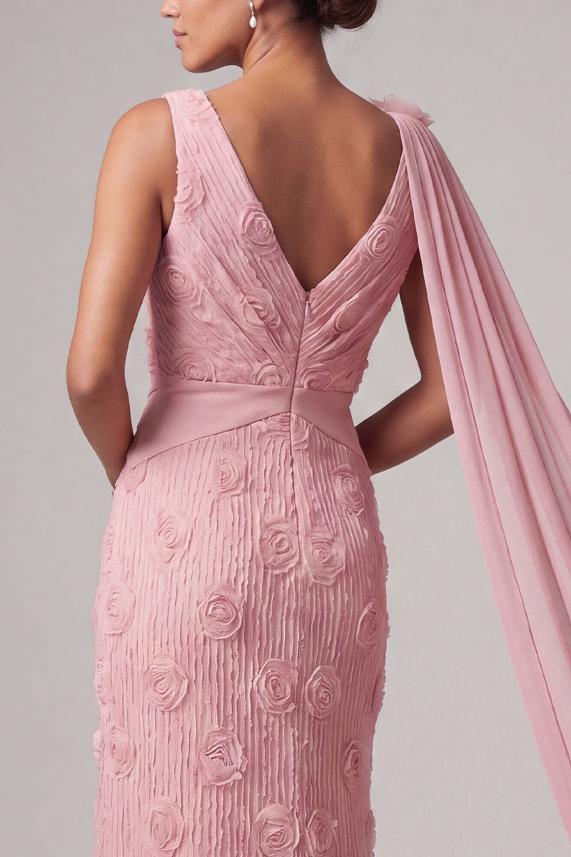 Laden Sie das Bild in den Galerie-Viewer, Pinkes Blumen-V-Ausschnitt Meerjungfrauen-Langes Mutter-der-Braut-Kleid mit Girlende