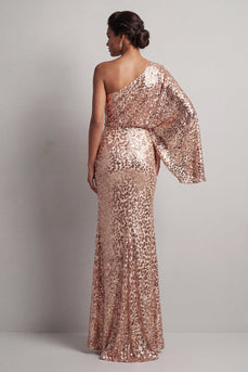 Glitzerndes Champagner-Pailletten, ein schulterlanges Mutter-der-der-Braut-Kleid mit ärmelnden Ärmeln