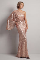 Laden Sie das Bild in den Galerie-Viewer, Glitzerndes Champagner-Pailletten, ein schulterlanges Mutter-der-der-Braut-Kleid mit ärmelnden Ärmeln