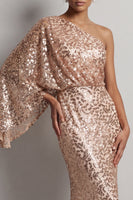 Laden Sie das Bild in den Galerie-Viewer, Glitzerndes Champagner-Pailletten, ein schulterlanges Mutter-der-der-Braut-Kleid mit ärmelnden Ärmeln