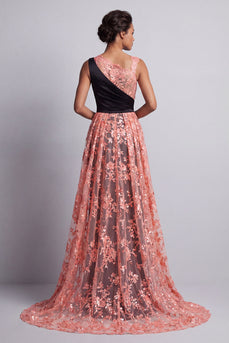 Wassermelone und schwarze Meerjungfrau Knitter-Lange Mutter der Braut Kleid mit Umhang