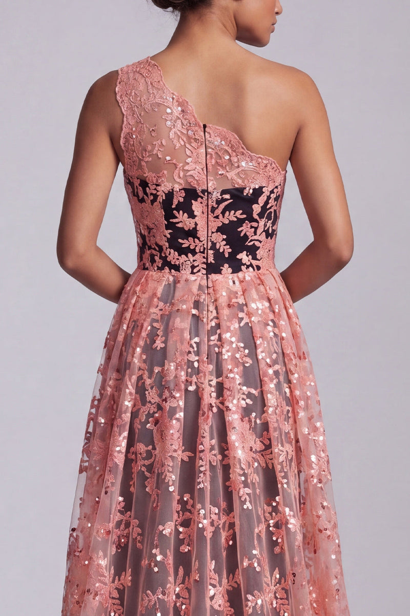 Laden Sie das Bild in den Galerie-Viewer, Wassermelone und schwarze einschulterige Spitzen-Meerjungfrauen-Langes Mutter-der-Braut-Kleid mit Umhang