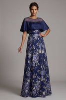 Laden Sie das Bild in den Galerie-Viewer, Marineblaue Blumenperlen, ein langes Mutter-der-der-Braut-Kleid mit Umhang