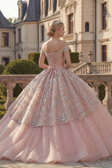 Off-the-shoulder Ballkleid Blush Rüschen Abschlusskleid