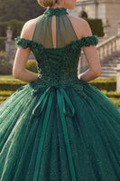 Laden Sie das Bild in den Galerie-Viewer, Dunkelgrünes Neckholder Applikationen Glitzer Abschlusskleid