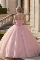 Laden Sie das Bild in den Galerie-Viewer, Ballkleid Blush Neckholder Applikiertes Abschlusskleid