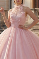 Laden Sie das Bild in den Galerie-Viewer, Ballkleid Blush Neckholder Applikiertes Abschlusskleid