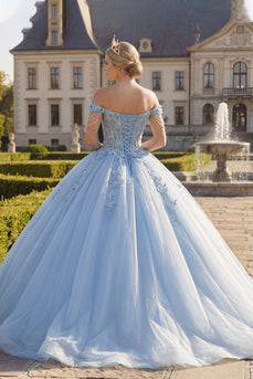 Hellblaues Schulterfreies Appliquiertes Korsett Abschlusskleid