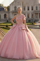Laden Sie das Bild in den Galerie-Viewer, Ballkleid Rosa Einschulter Appliquiertes Abschlusskleid