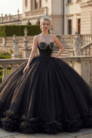 Laden Sie das Bild in den Galerie-Viewer, Schwarzes Neckholderhals Ballkleid Glitzer Prinzessinnen Abschlusskleid