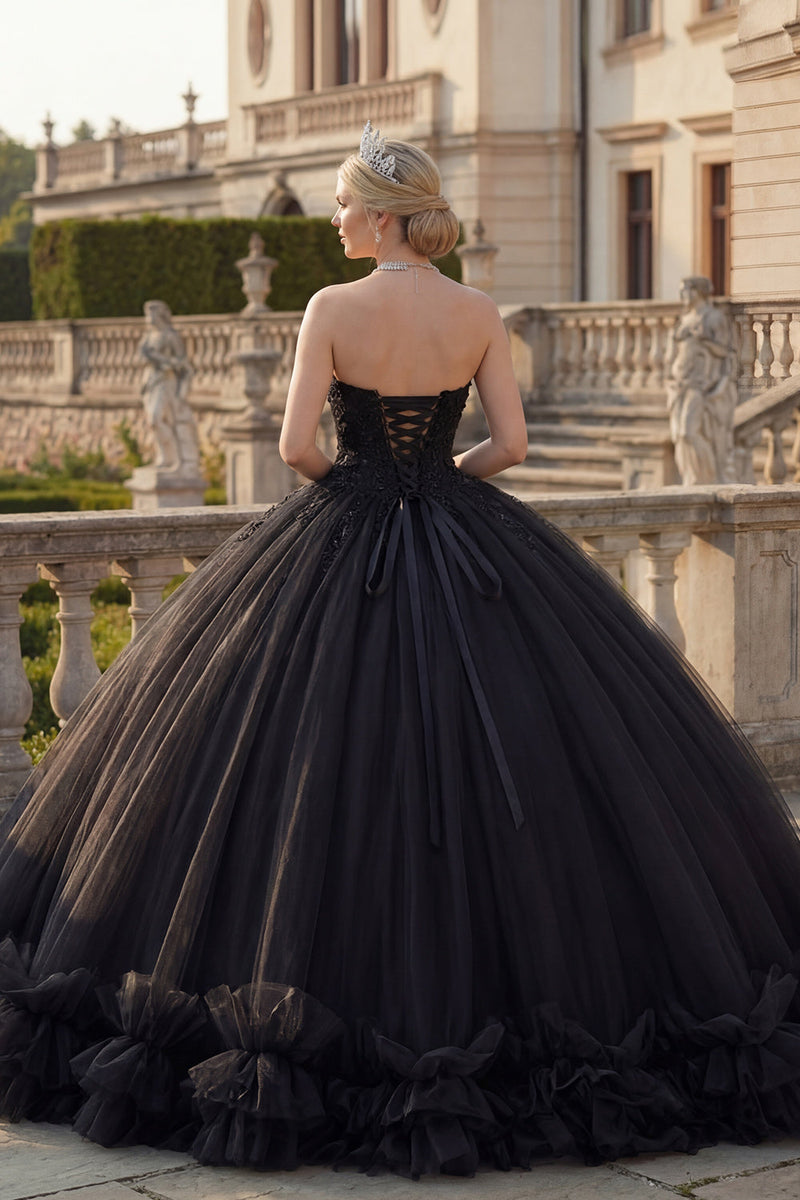 Laden Sie das Bild in den Galerie-Viewer, Schwarzes Neckholderhals Ballkleid Glitzer Prinzessinnen Abschlusskleid