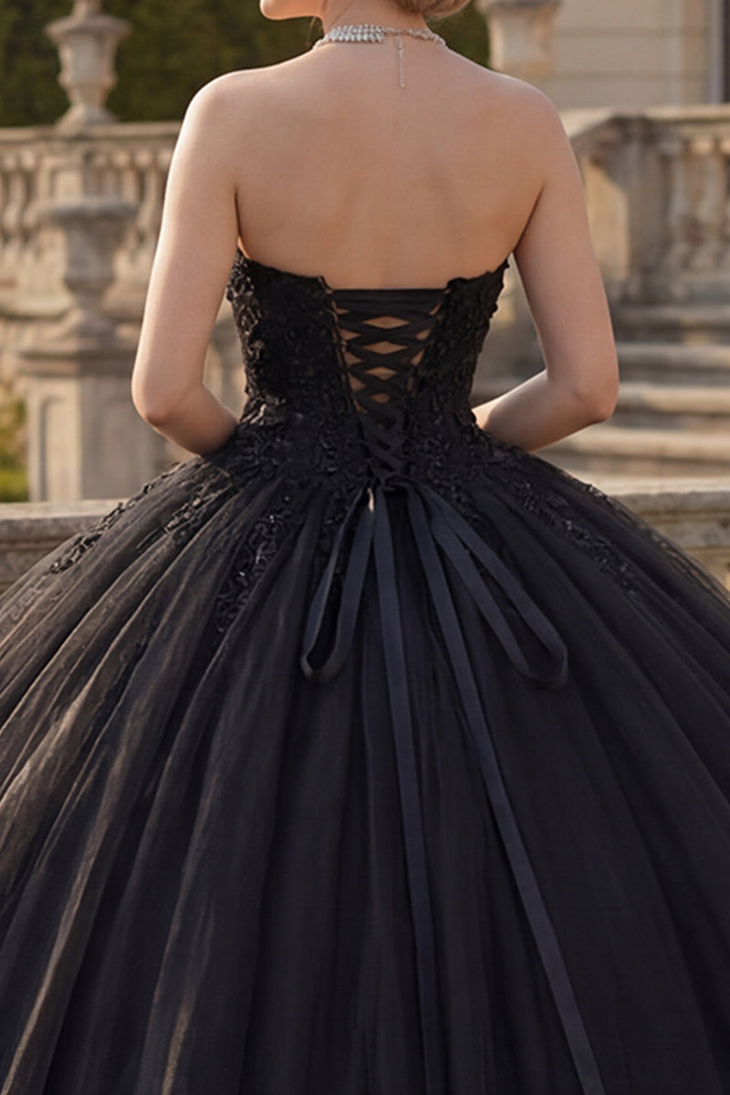 Laden Sie das Bild in den Galerie-Viewer, Schwarzes Neckholderhals Ballkleid Glitzer Prinzessinnen Abschlusskleid