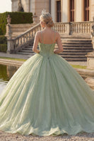 Laden Sie das Bild in den Galerie-Viewer, Ballkleid Mintgrün Neckholderhals Korsett Glitzer Abschlusskleid