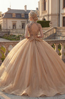Laden Sie das Bild in den Galerie-Viewer, Champagner Ballkleid Hochausgeschnitten Gerafftes Prinzessinnen Abschlusskleid