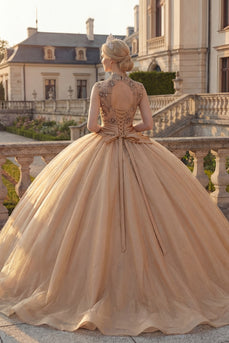 Champagner Ballkleid Hochausgeschnitten Gerafftes Prinzessinnen Abschlusskleid