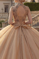 Laden Sie das Bild in den Galerie-Viewer, Champagner Ballkleid Hochausgeschnitten Gerafftes Prinzessinnen Abschlusskleid
