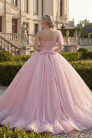 Laden Sie das Bild in den Galerie-Viewer, Einschulter Ballkleid Rosa Gerafftes Applikiertes Glitzer Abschlusskleid