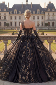 Einschulter Schwarzes Abschlusskleid mit Applikation