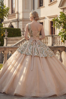 Glitzerndes Champagner Ballkleid Mit einer Schulter Pailletten Abschlusskleid