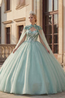 Laden Sie das Bild in den Galerie-Viewer, Glitzerndes Ballkleid Sweetheart Pailletten Mintgrünes Abschlusskleid mit Umhang